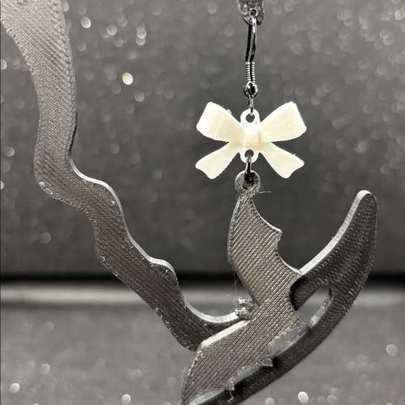 Bat Earrings with White Bow – Cute Spooky Halloween Jewelry - Picture 3 of 4